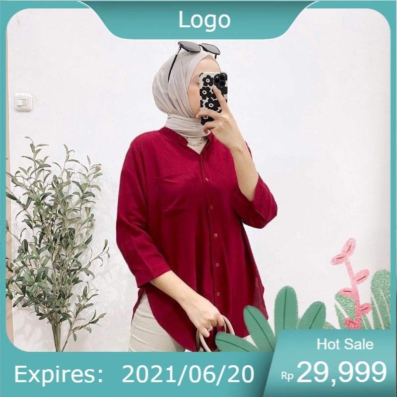 Kemeja Daily bahan rayon twiil / Atasan kemeja rayon twill / Kemeja Polos wanita / Kemeja Merah Puti