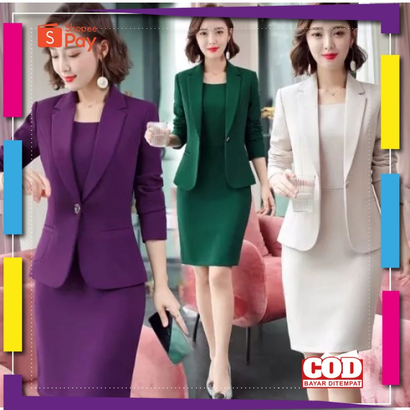 PREMIUM KOREAN STYLE / SETELAN BLAZER ROK PENDEK TERBARU 2022 / SETELAN JAS KERJA WANITA / SET BLAZE