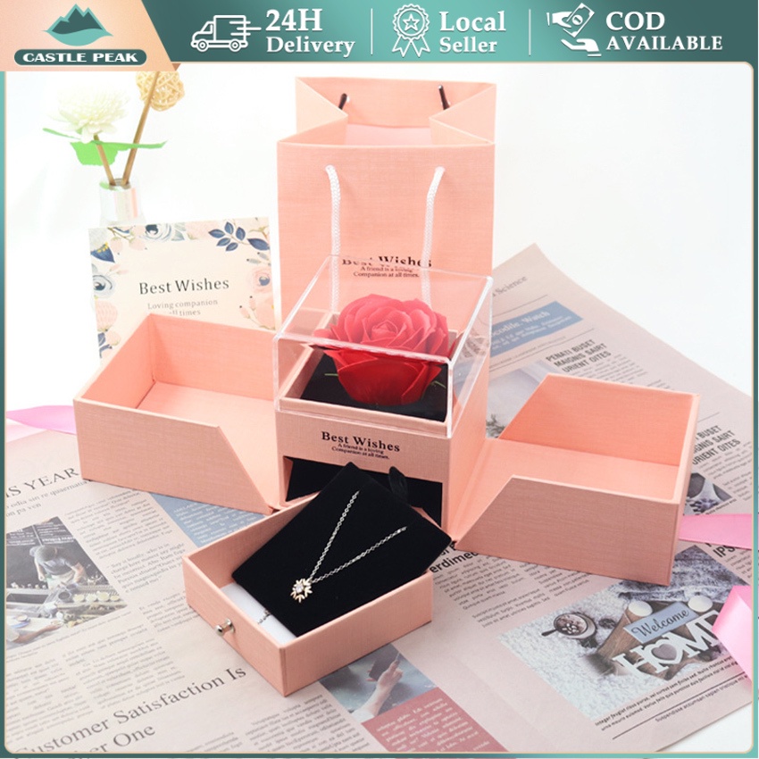 

Eternal Rose Gift Box / Kotak Perhiasan Kado Kalung Cincin Lamaran Mawar /Gift Box Mawar Visual Experience