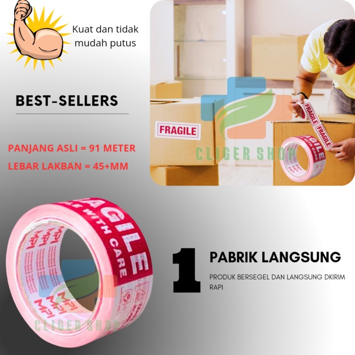 

Lakban Fragile Merah 48mm*50m/Lakban Jangan Dibanting Pecah