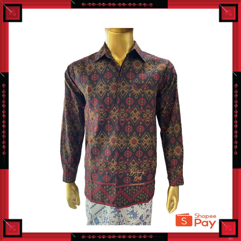 12.12 SERAGAM SALE / Kemeja Endek Bali Katun Pria Lengan Panjang Sadewa Hitam Seragam Kantor Batik B