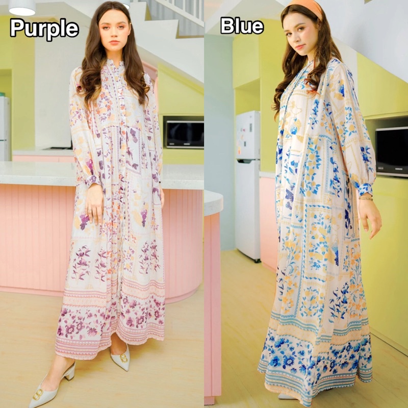 Nouveau Pleated Maxi Dress - Blue Purple Benang jarum benangjarum XS S M L XL XXL buttonscarves nada