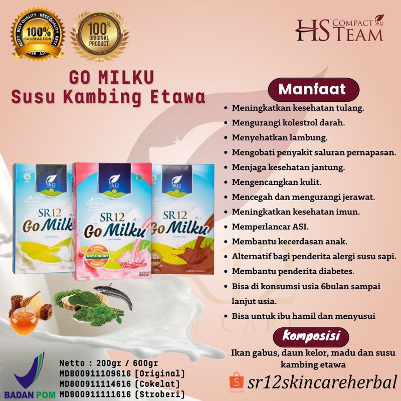 

GO MILKU SR12 SUSU KAMBING ETAWA HALAL BPOM MENINGKATKAN KESEHATAN IMUN TUBUH MELANCARKAN ASI ASLI