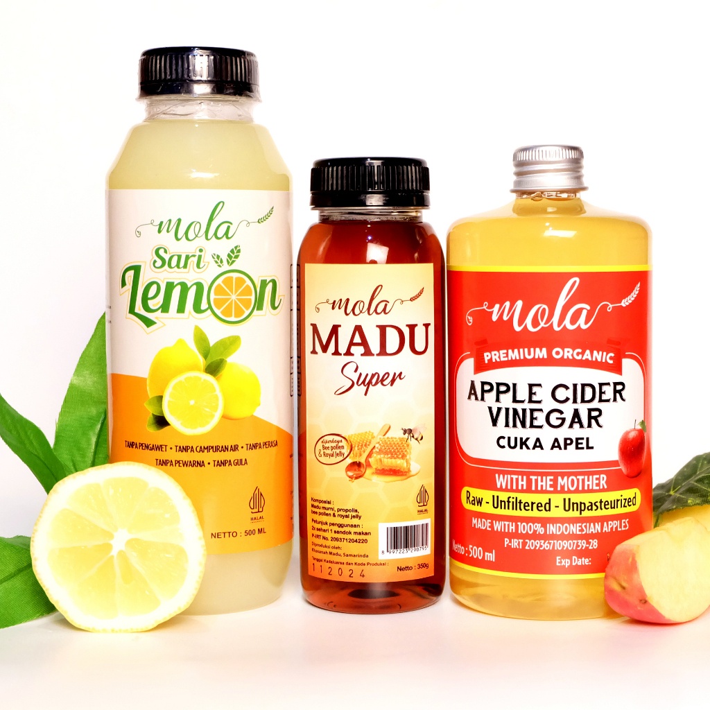 

Ay00! Paket Diet Mantul Mola Cuka Apel Cider Venegar + Sari Lemon + Madu Murni