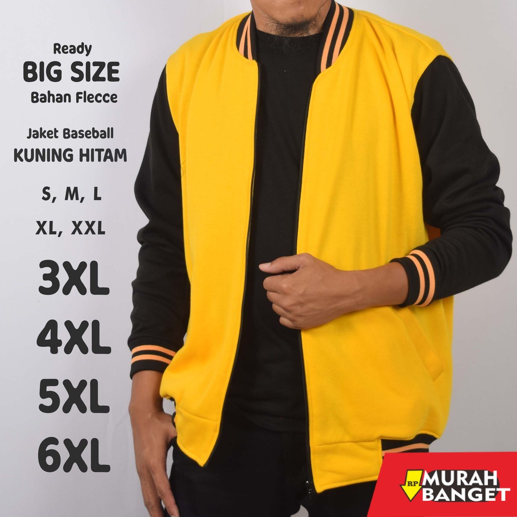 Outer pria  ukuran besar- Jaket Bomber Jumbo Big Size Baseball Kuning Hitam S M L XL XXL 3XL 4XL 5XL