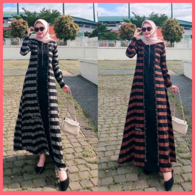 (BISA COD) BAJU PAKAIAN FASHION WANITA CEWE GAMIS DRESS ABAYA HIKMAT BY MIKHA HITAM JETBLACK VIRAL T