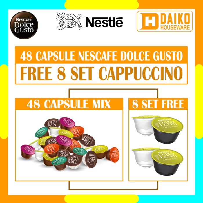 

Capsule Nescafe Dolce Gusto NDG PROMO BUY 3 GET 1 Free Cappuccino - MIX 48 CAPSULE