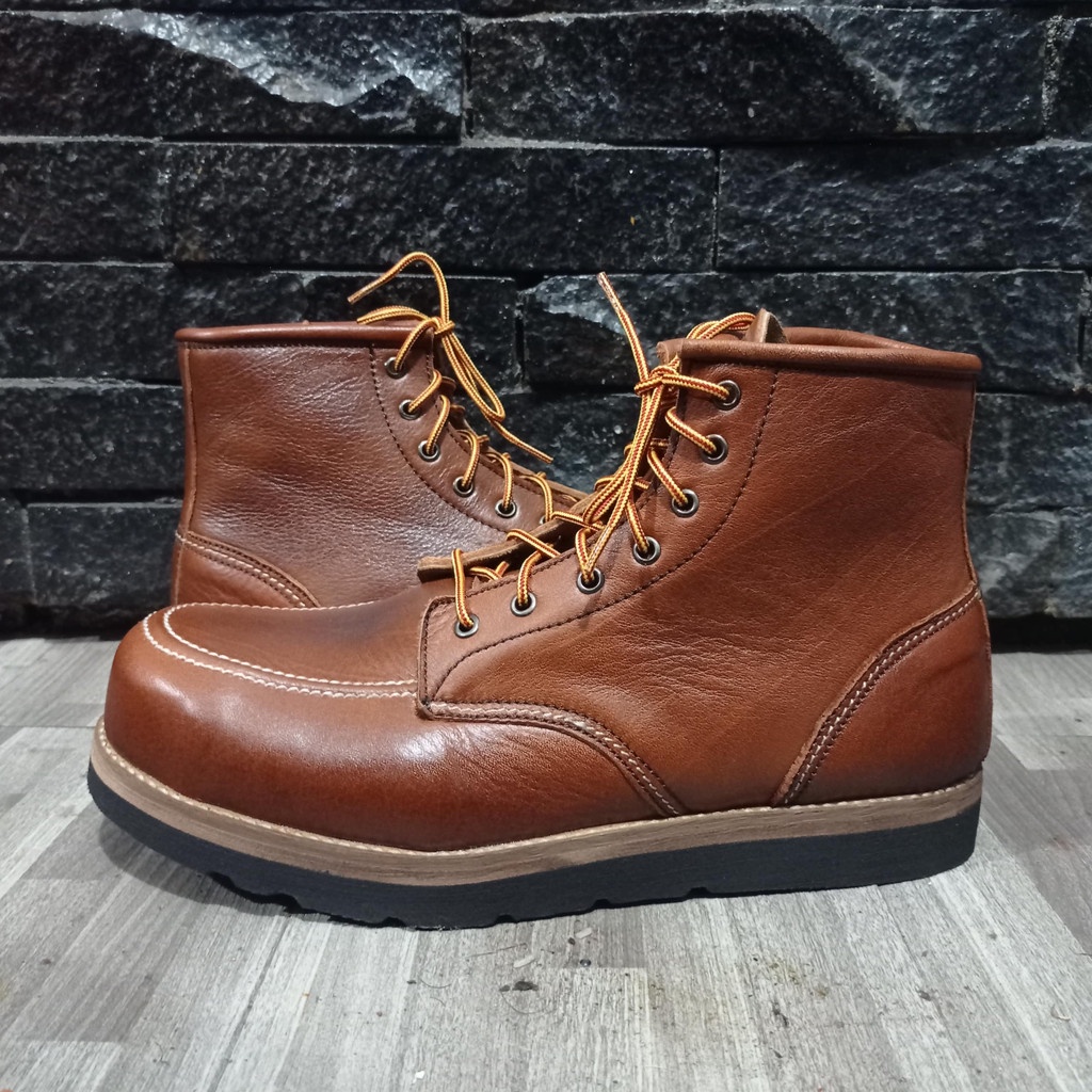 GARANSI UANG KEMBALI Sepatu Boots Safety Moc Toe 875 Ujung Besi Real Leather [Outsole Hitam] Size 37