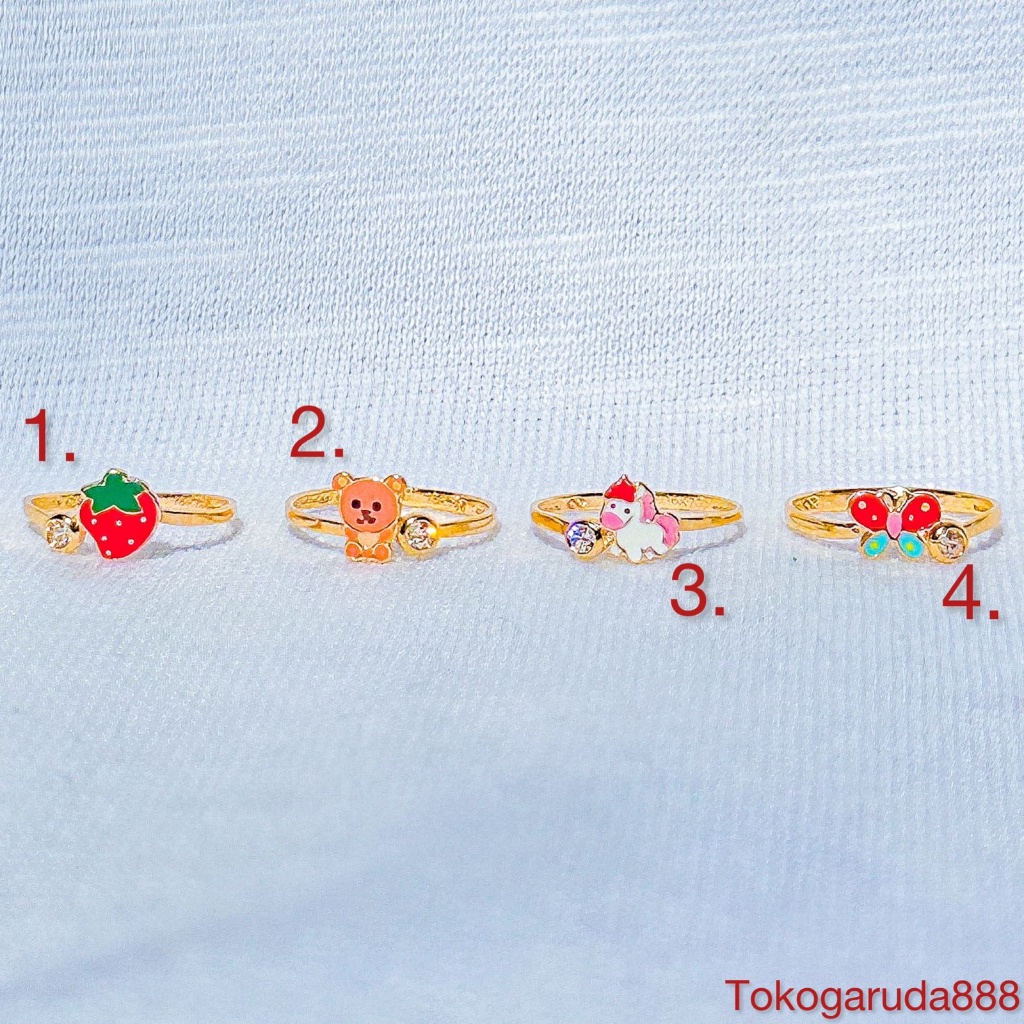 Cincin anak dan baby emas asli kadar 700 70 16k boneka stoberi bear unicorn kupu ladybug strawberry 