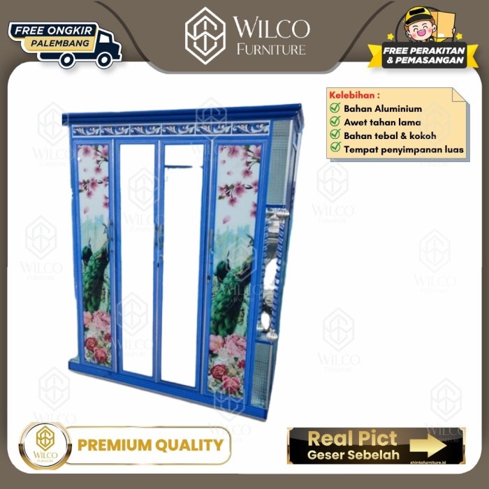 Lemari Pakaian 4 Pintu Motif Cowok Biru / Lemari Baju Aluminium GM