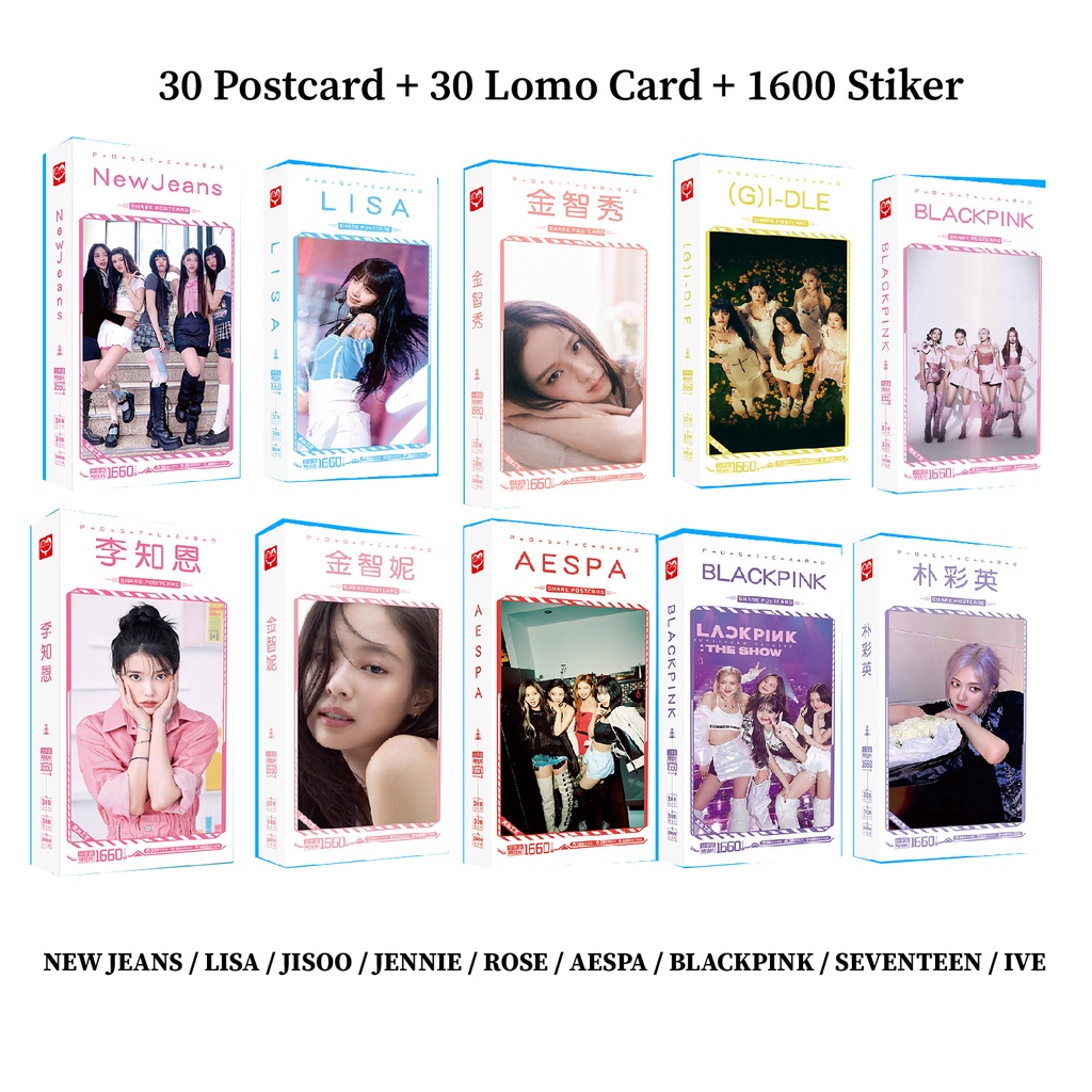 [Nokai Space] 1660 PCS Kpop 30 Postcard + 30 Lomo Card + 1600 Stiker Blackpink / Aespa / Jennie / Ro