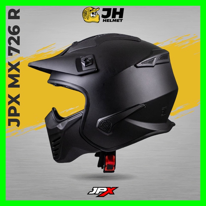 Helm JPX Full Face MX-726R Fluorescent Black Doff - Black ( Retro ) - XXL