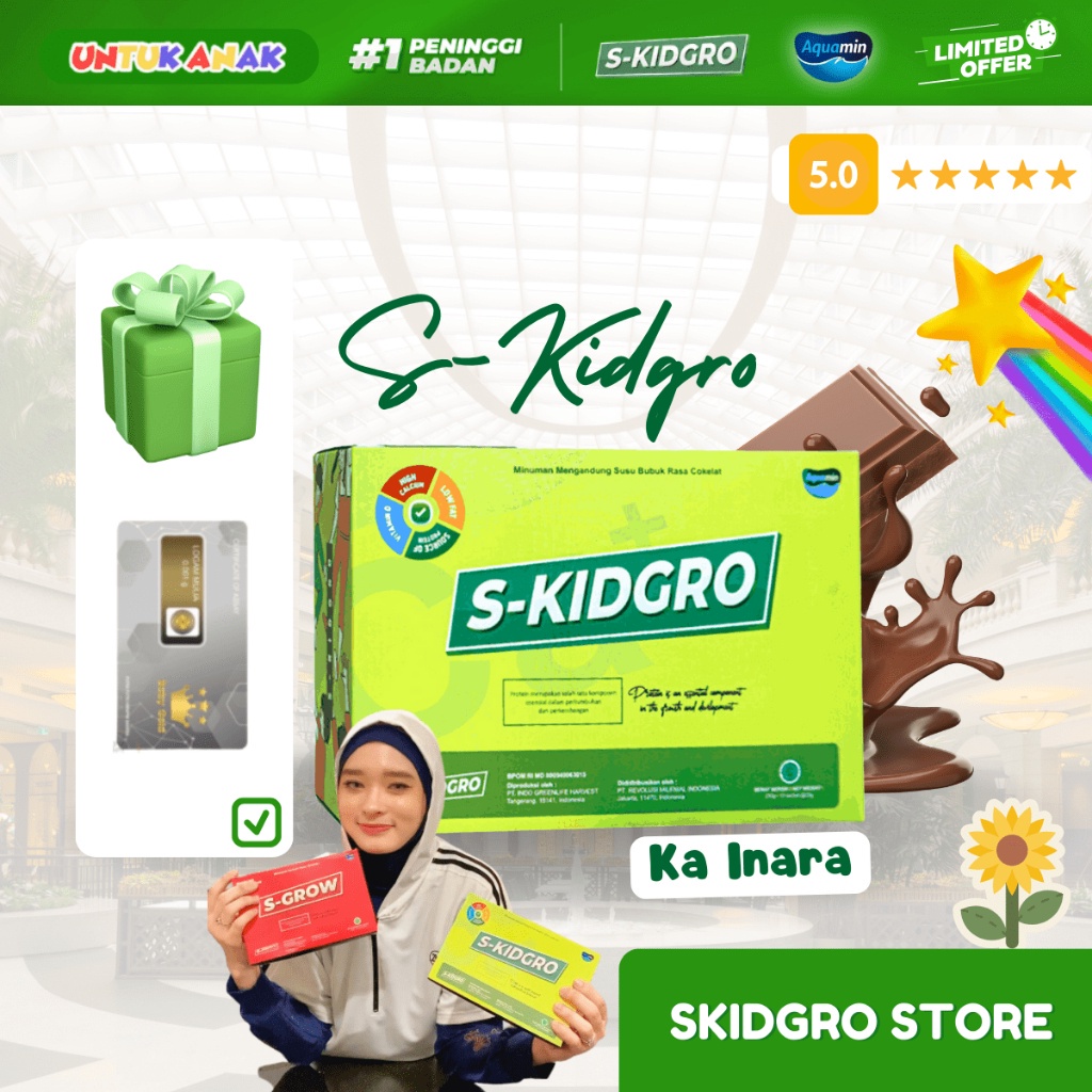 

S-KIDGRO PENINGGI BADAN ANAK SUSU SKIDGROW FULL KALSIUM PROTEIN & DHA ( KAK INARA RUSLI ) FREE MINI EMAS! BISA COD! ORY