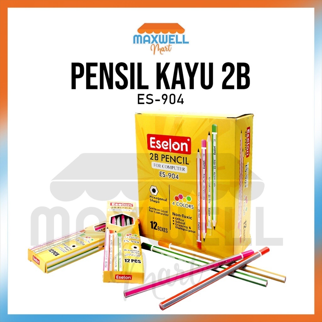 

[MaxMart] 12pcs Pensil Kayu 2B Colors ES-904 /1pack Pencil Kayu 2B Eselon