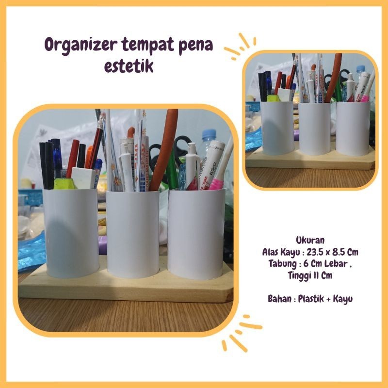 Rak Tempat pensil kantor kayu estetik type tabung / rak tempat pena spidol alat tulis multifungsi