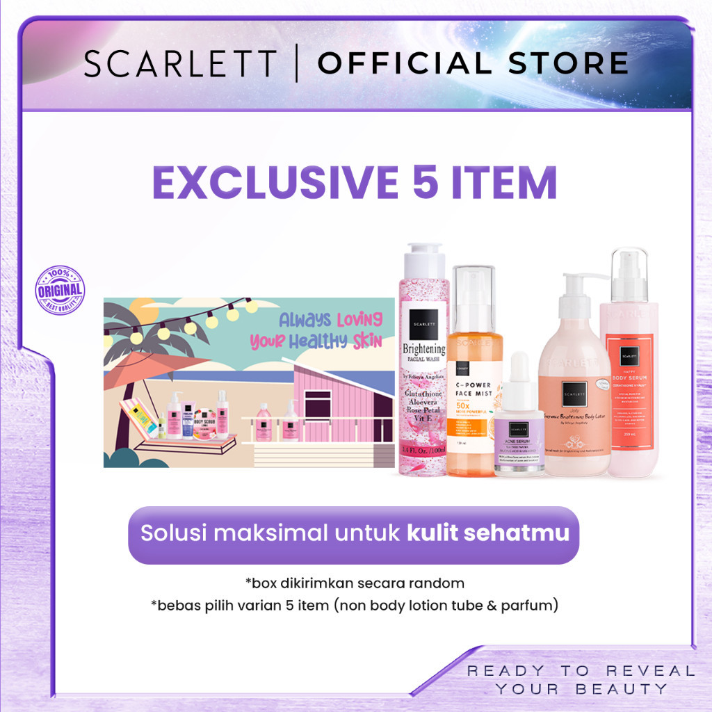Scarlett Whitening Exclusive 5 Item Set Paket Perawatan Wajah Skincare Face Serum Toner Facial Wash 