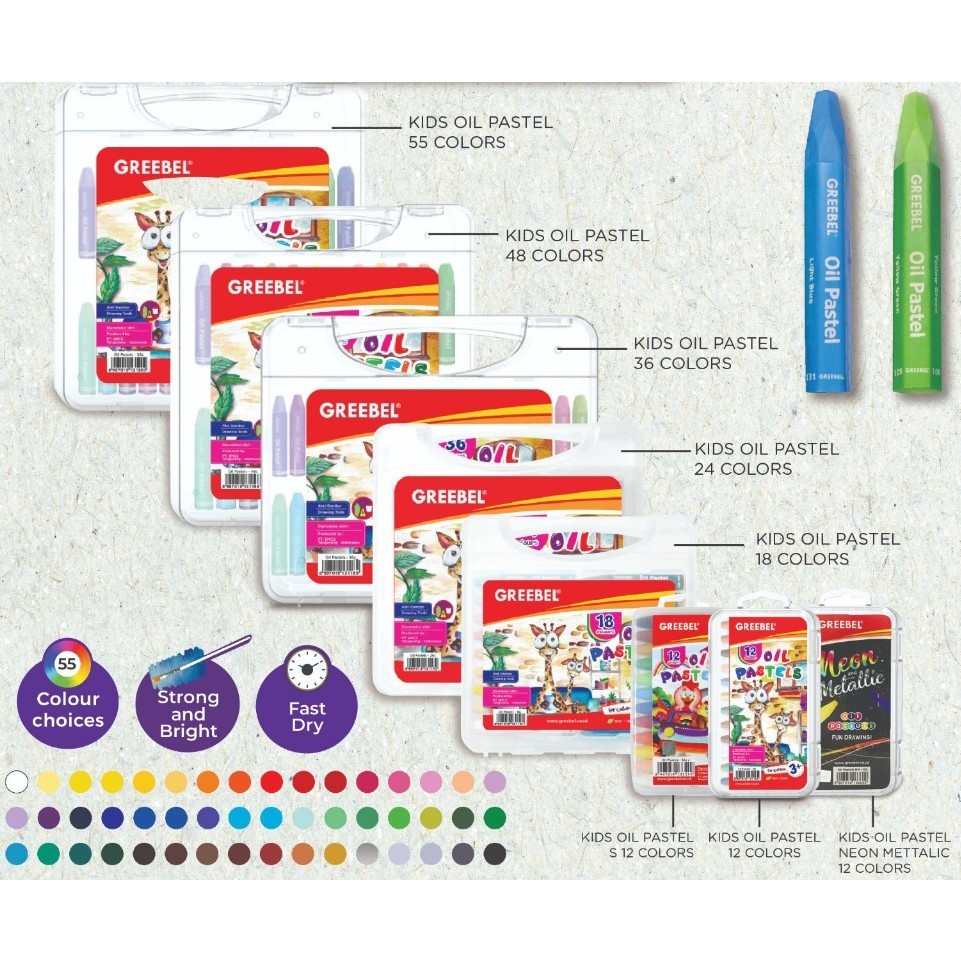 

Crayon Greebel / Krayon Greebel Kids Oil Pastels 12 / 18 / 24 / 36 / 48 / 55 Warna