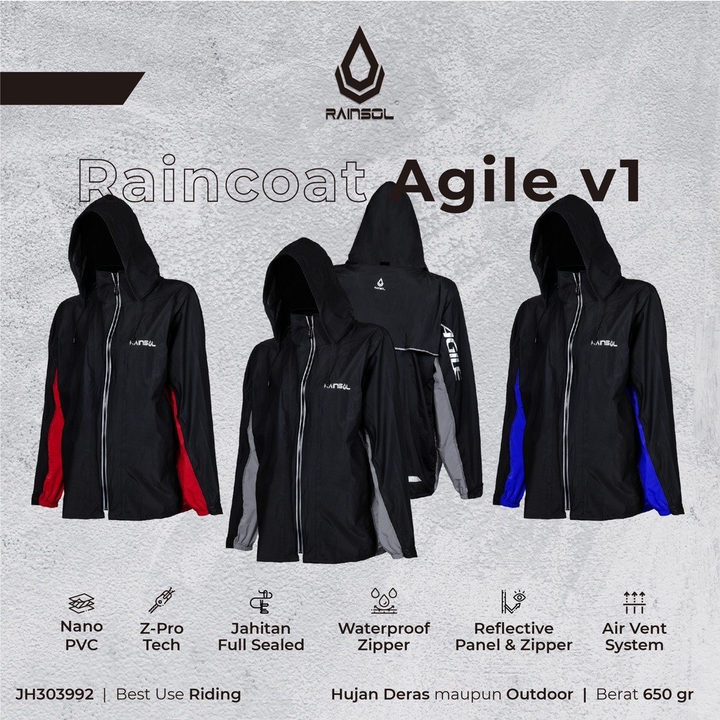 Rainsol Agile v1 Jas Hujan Motor Dewasa Double Sleting 100% Waterproof