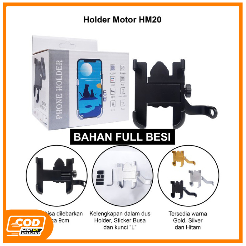 Holder HP Motor Besi di Spion Motor/ Stand Holder HP Motor Besi