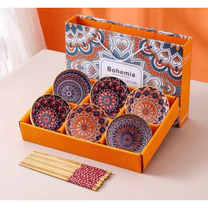 [ HAMPERS DAN SOUVENIR ] Mangkok Piring set premium/set keramik Bowl - Bohemia 6 Bowl