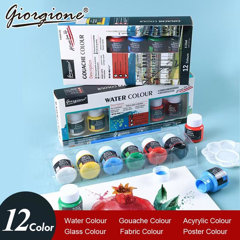 

BOBOMART GIORGIONE POSTER COLOUR 1KOTAK ISI 12 WARNA WATERCOLOR PAINT CAT AIR 25ML MURAH
