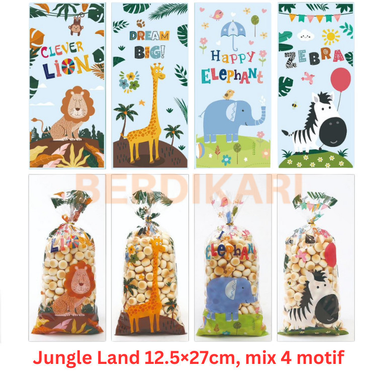 

BD Plastik Kado Hadiah Jungleland isi 50 lembar Bingkisan Snack Ulang Tahun Karakter Lucu Plastik Snack Ultah Anak Cowok Cewek Ulang Tahun Plastik Biskuit Permen