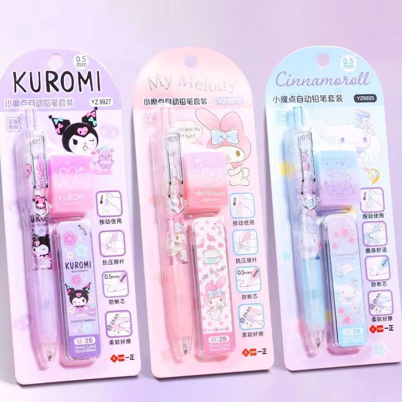 

Sanrio Mymelody Kuromi Cinnamoroll Pochacco Mechanical Pencils with Eraser Refills Cute Automatic Pencils Set Stationery Gift