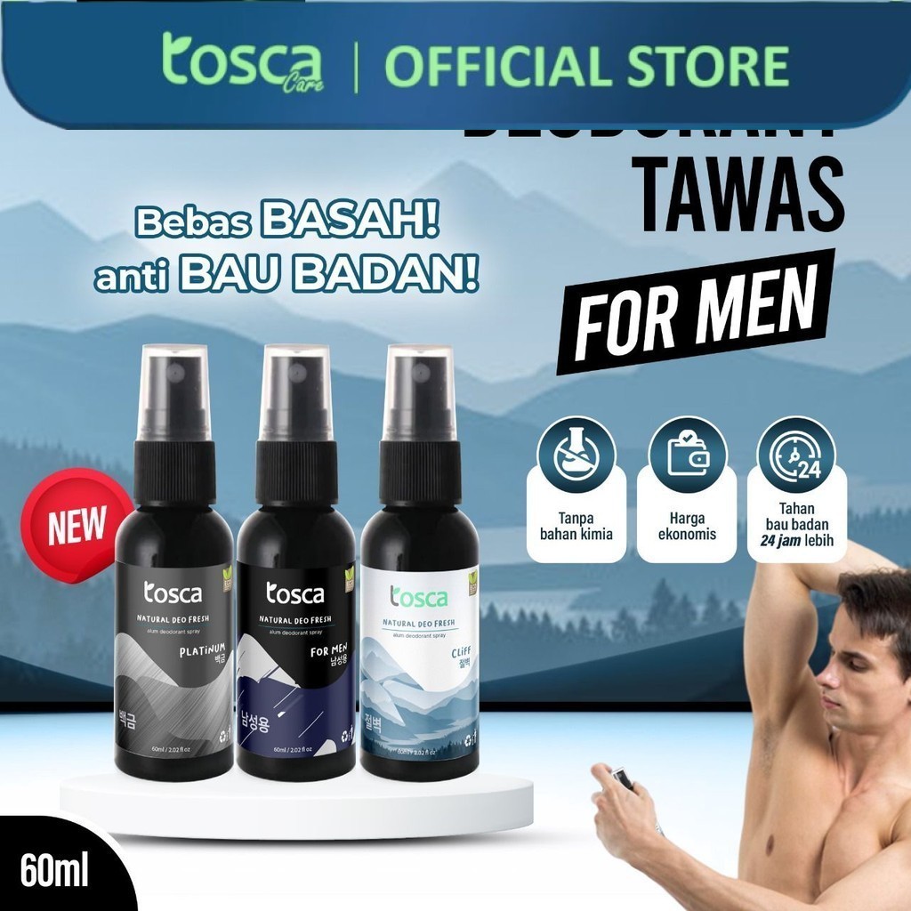 Deodorant Tawas Khusus Pria Tosca Natural Deo Fresh - Deodorant Spray - Ampuh Mencegah Bau Ketiak da