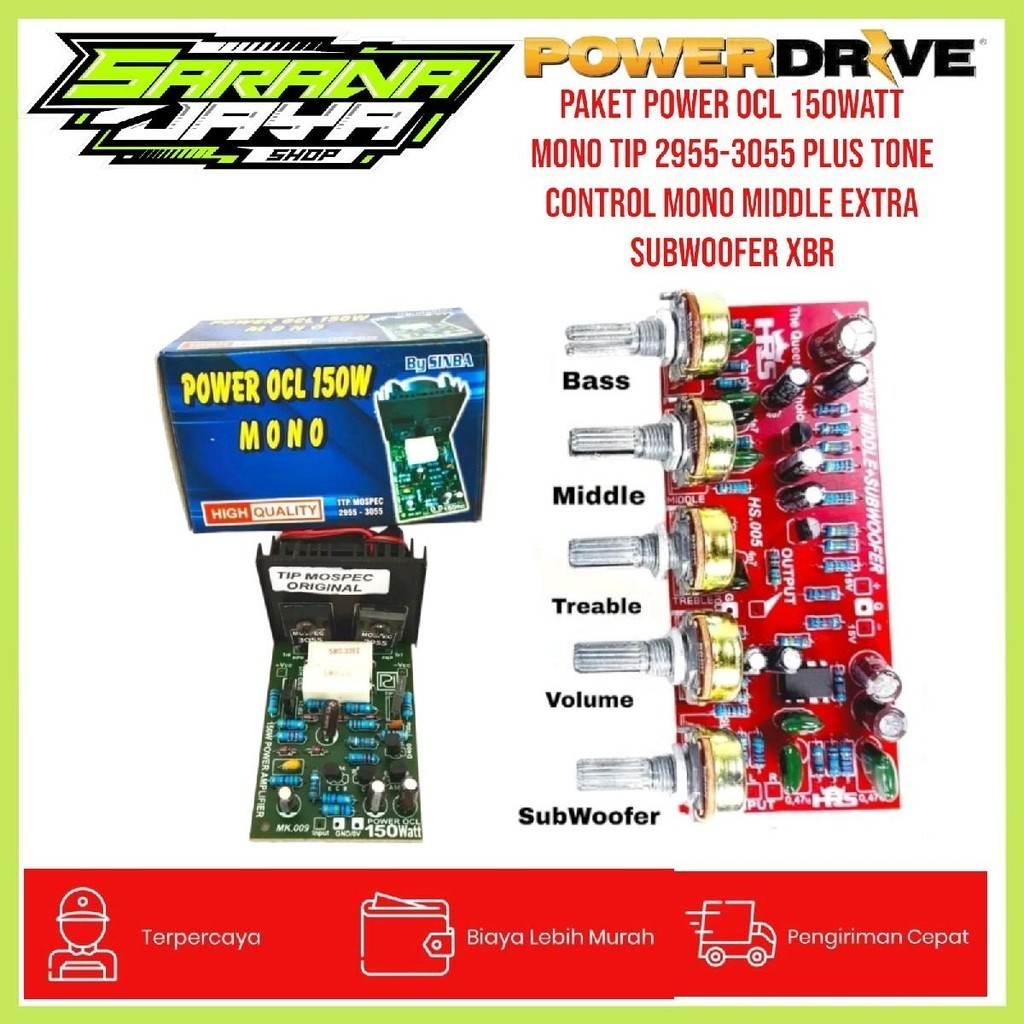 Paket Power OCL 150Watt Mono Tip 2955-3055 Plus Tone Control mono middle extra Subwoofer XBR