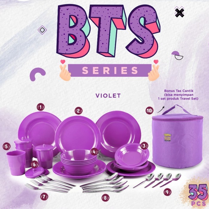 TERBARU BTS Series - Piring Melamin Set 35pcs - Golden Dragon - Melamine - Ungu