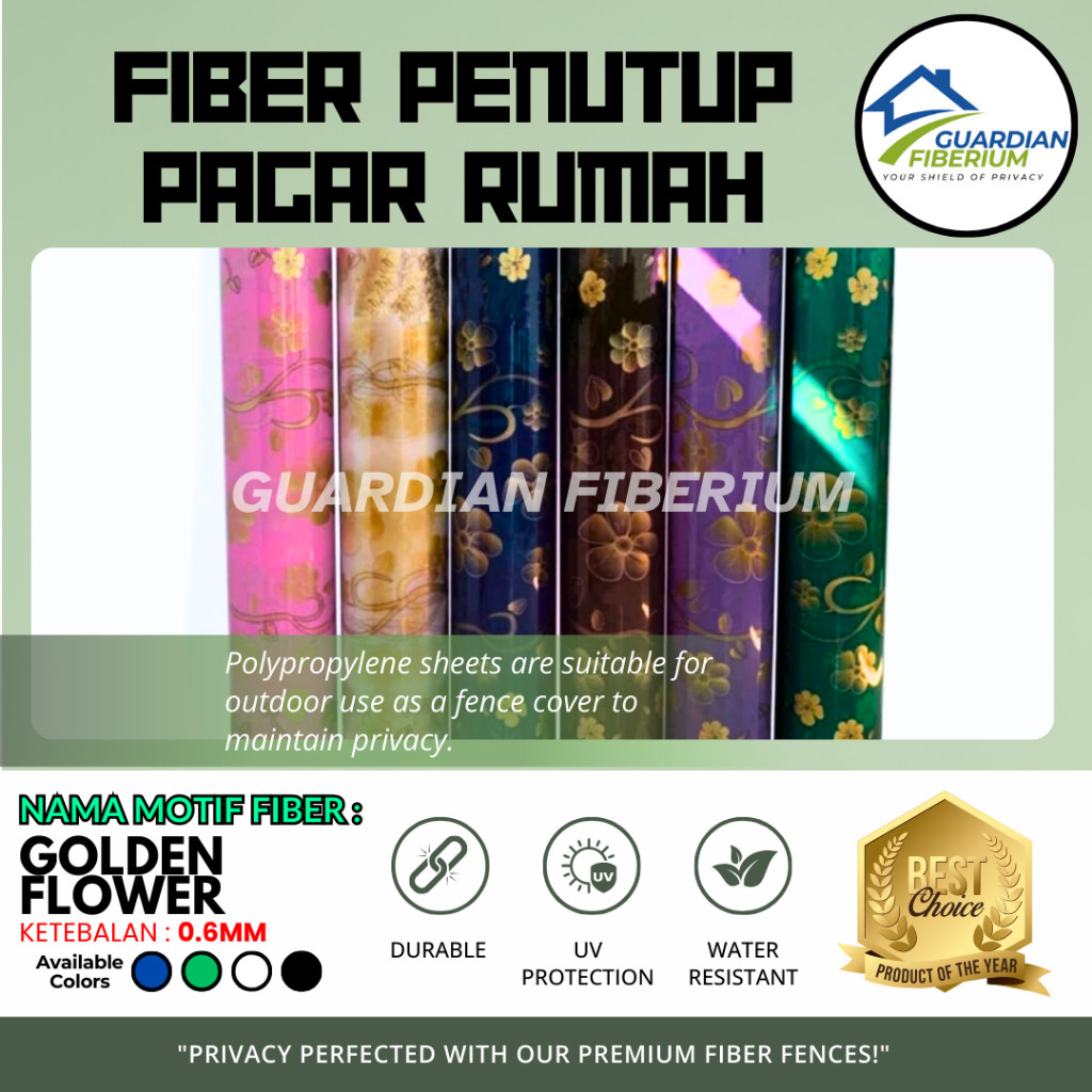 (Harga Per 1/2meter) Fiber Plastik Penutup Pagar Rumah Motif GOLDEN FLOWER