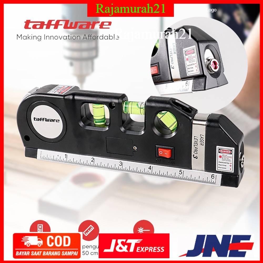 

Taffware LEVELPRO3 Penggaris Laser 250CM + Waterpass - Black - OMOT8WBK