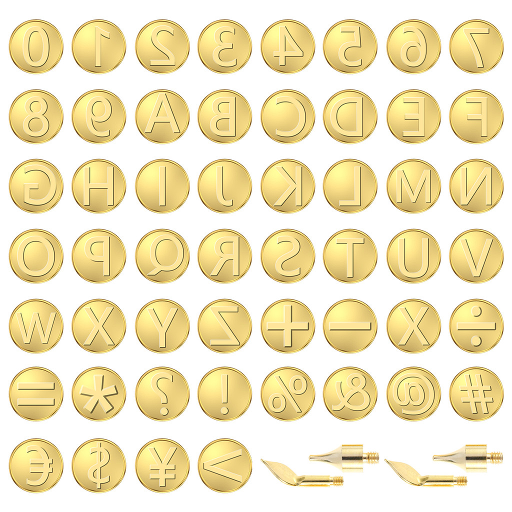 

56Pcs Wood Burning Tip Set Letter Wood Burning Tool Including Alphabet Number Symbol Durable Brass Alphabet Number Template for