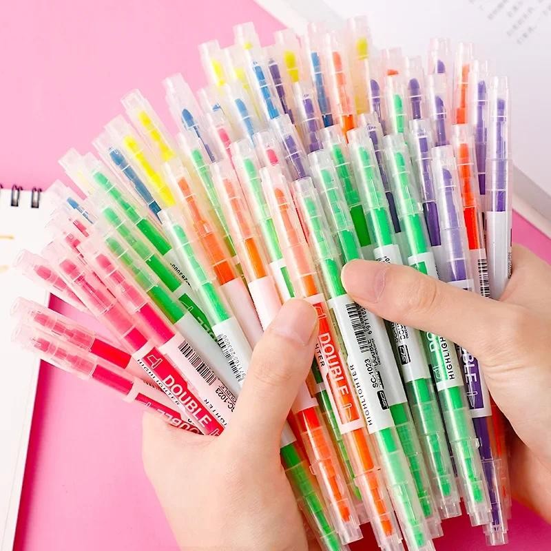 

1Pc Double Headed Highlighter Pen Fluorescent Drawing Marker Pens Highlighters Art Japanese Cute Pastel Pen Stationery