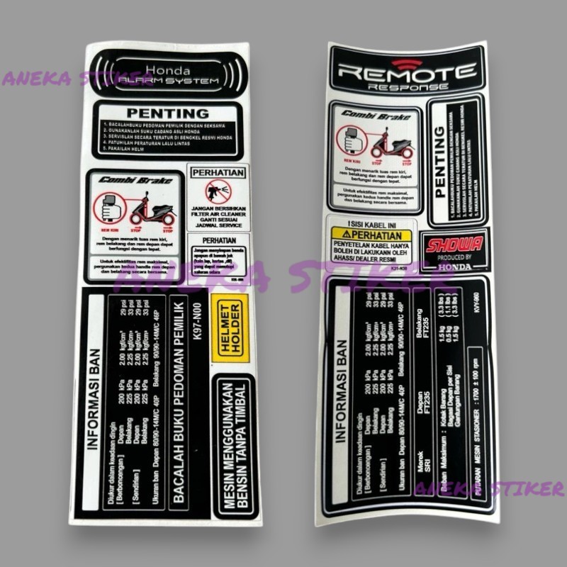 Warning STIKER Penting PELENGKAP HONDA MATIC VARIO 150 SCOOPY BEAT Fullset