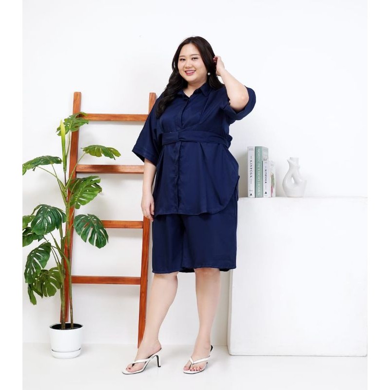 LD 130 150 SET SETELAN BLOUSE KEMEJA ATASAN BAJU TALI HOTPANTS SHAKILA HOTPANT JUMBO WANITA BIGSIZE 