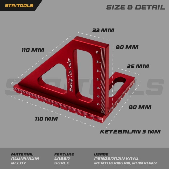 

Speed Square - Penggaris Sudut Siku Segitiga - 2 sisi - Penggaris Multi angle 90 derajat