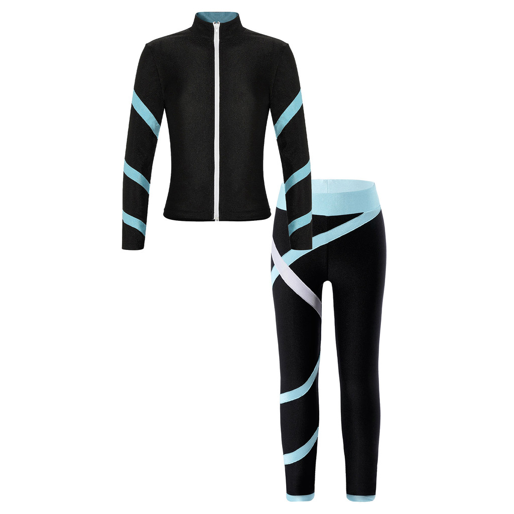 Girls Figure Skating Costume Sports Suit Long Sleeve Sweatshirt+Sport Leggings Pants Tracksuit Leota