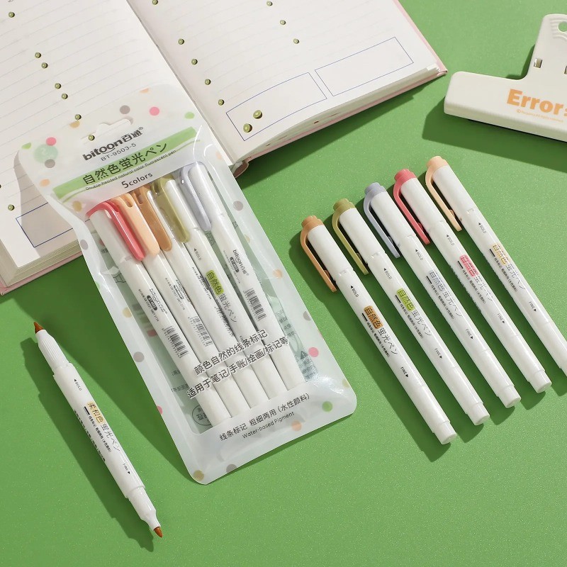 

5pcs/set Double-ended Eye Protection Highlighter Set Bright Colors Drawing Printing Pen Creative DIY Student Supplies Stationery
