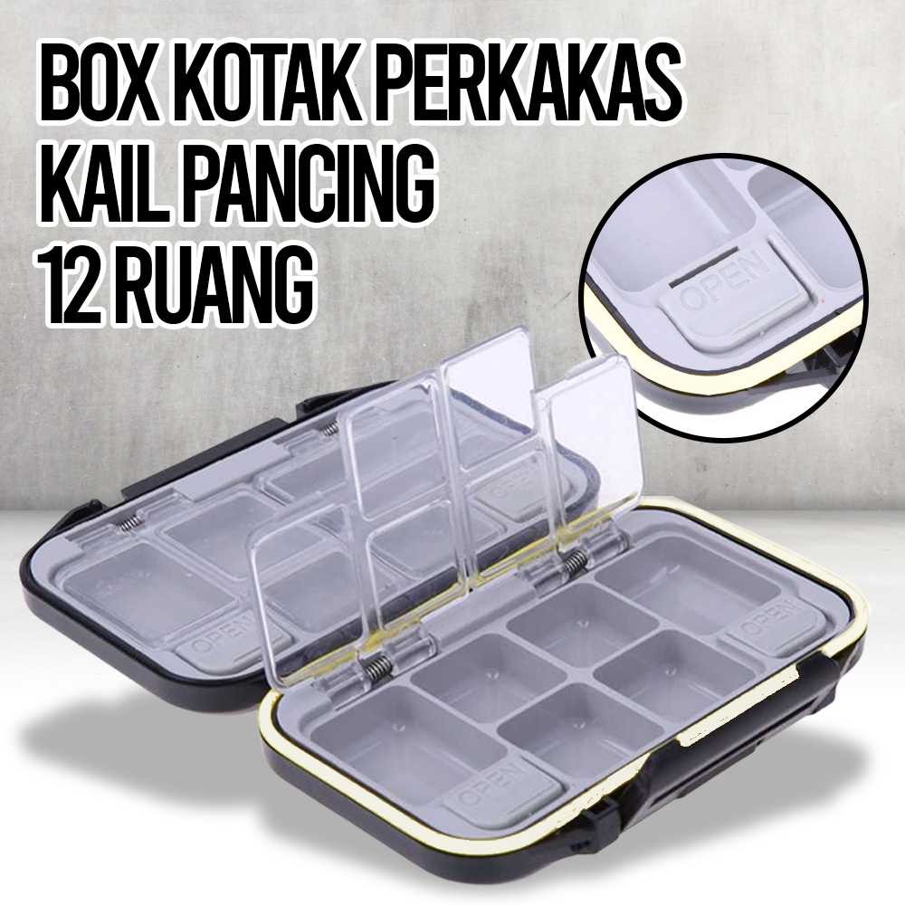 Box Kotak Perkakas Kail Pancing 12 Ruang Sekat / Kotak Penyimpanan Kail Pancing Tahan Air Multiple S