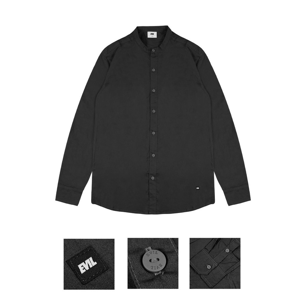 KEMEJA PRIA CASUAL POLOS LENGAN PANJANG HITAM ORIGINAL EVIL ARMY | GAZETE A25 BLACK