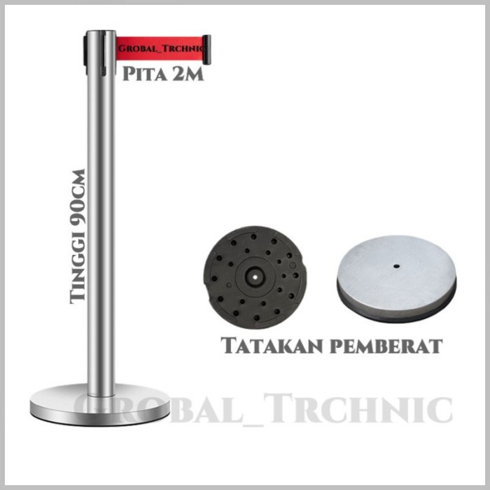 

TIANG PEMBATAS ANTRIAN STAINLESS - Tiang hitam, pita hijau