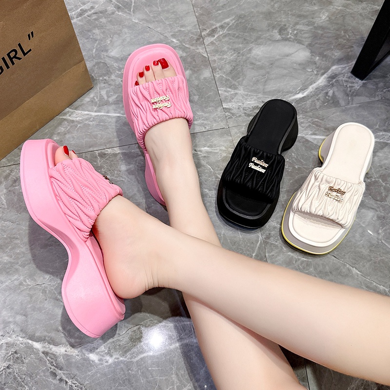 LFS-SW32 Sandal Wanita Wedges YUJI Slip On Kerut Impor FREE BOX