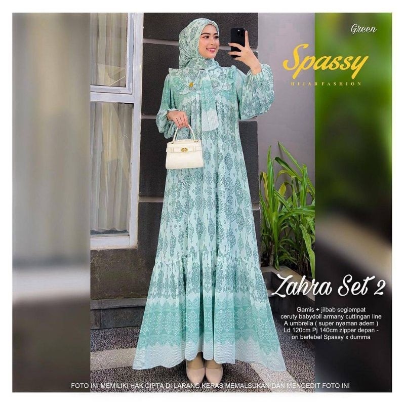 Cod zahra set hijab/gamis syari/gamis premium/gamis kekinian/busana muslim/gamis ceruty/gamis ld 110
