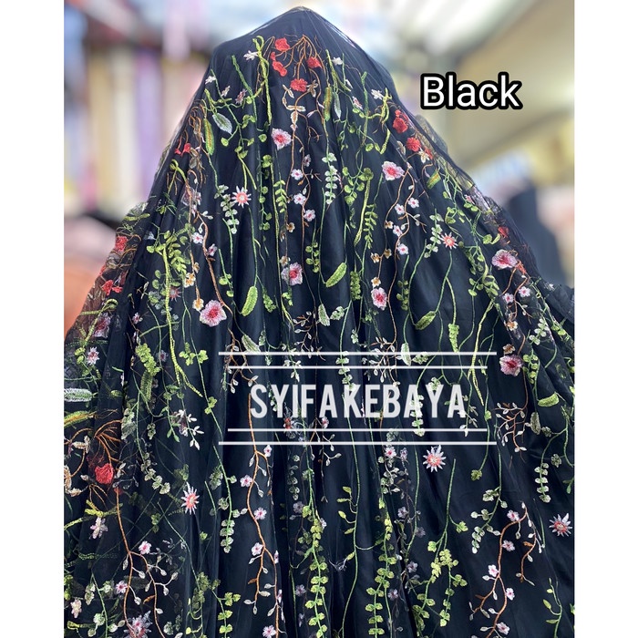 Kain Tile Tulle Motif. Tille Valentino. Lace Brokat Brukat Premium - Hitam