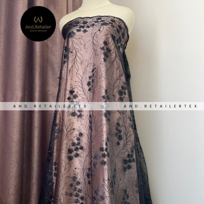 Kain Brokat Tile Mutiara Charlotte warna Sage Green - Hitam