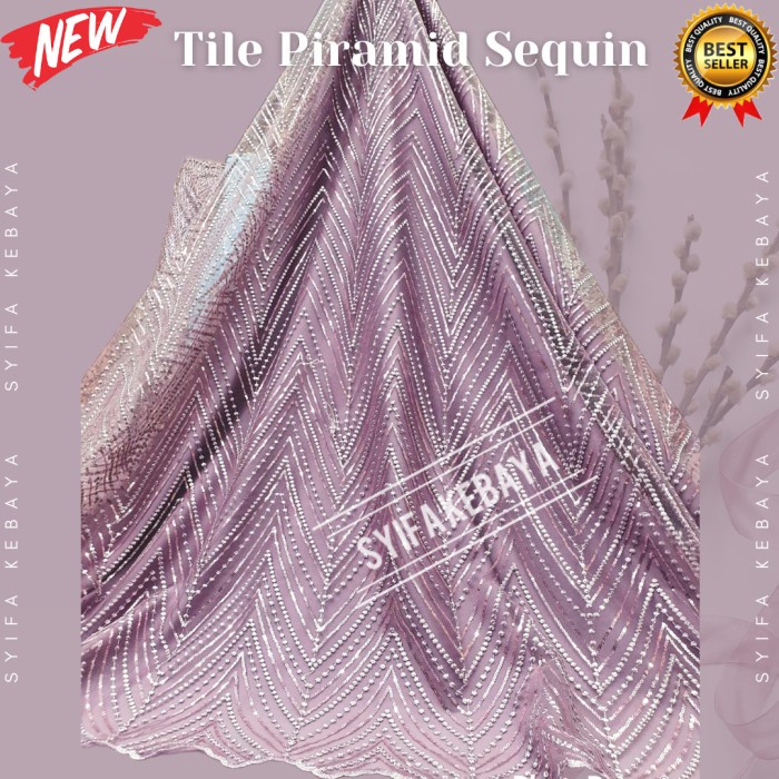 [CS]  Kain Tile Tulle Payet Sequin Mewah - Brokat Brukat Premium Motif - Maroon