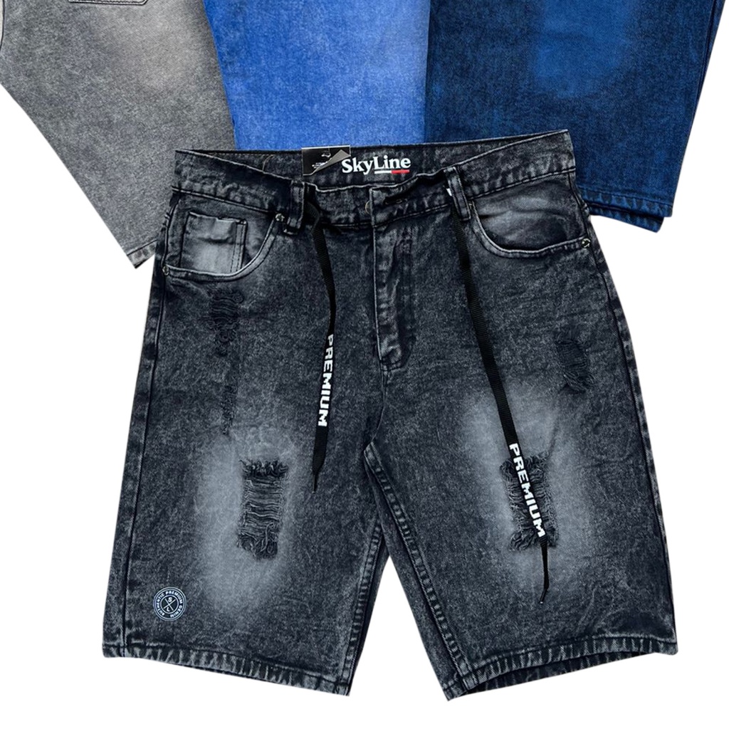 Celana Jeans Pendek Pria motif riped -Celana Jeans Pendek Kasual sobek -Fashion Pria-Celana Pendek D