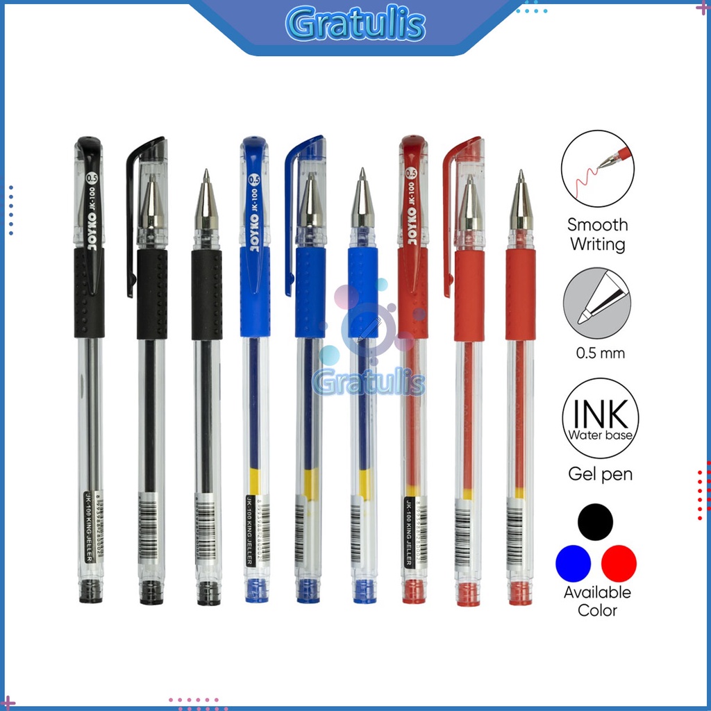 

PULPEN JEL 1 PCS JOYKO [JK-100/0.5 MM/1 BUAH] / BALL PEN GEL PENA WARNA HITAM BIRU MERAH 1 BIJI