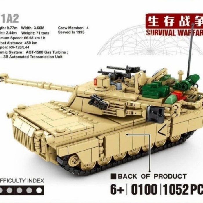 brick tank 1052 pcs M1A2 abrams main battle tank sy 0100